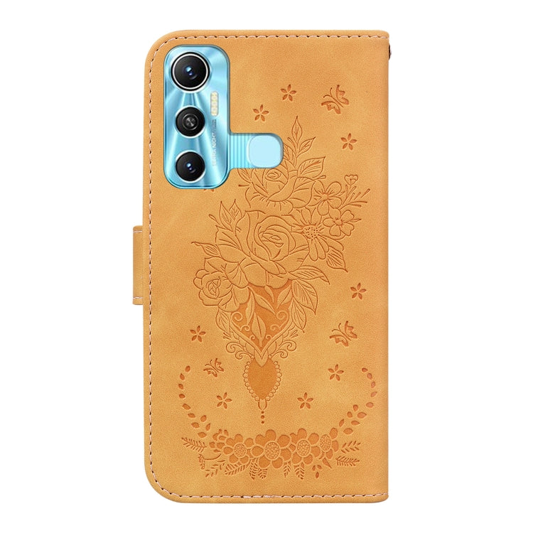 For Infinix Hot 11 X662 Butterfly Rose Embossed Leather Phone Case
