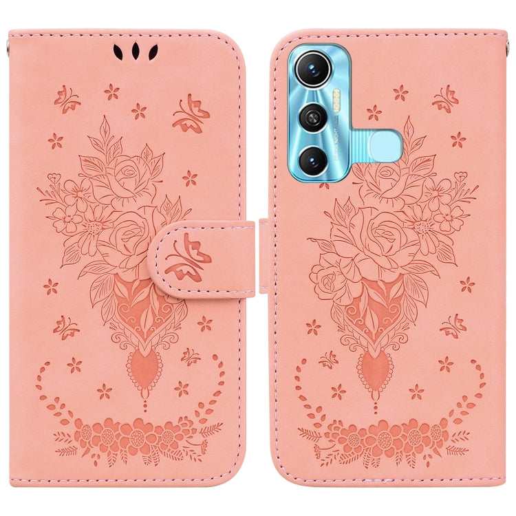 For Infinix Hot 11 X662 Butterfly Rose Embossed Leather Phone Case