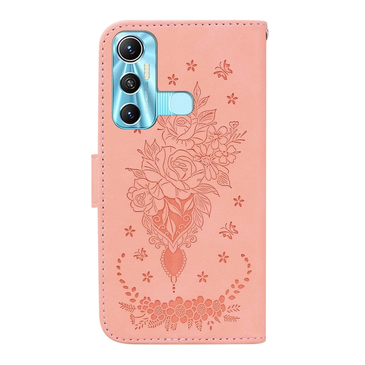For Infinix Hot 11 X662 Butterfly Rose Embossed Leather Phone Case