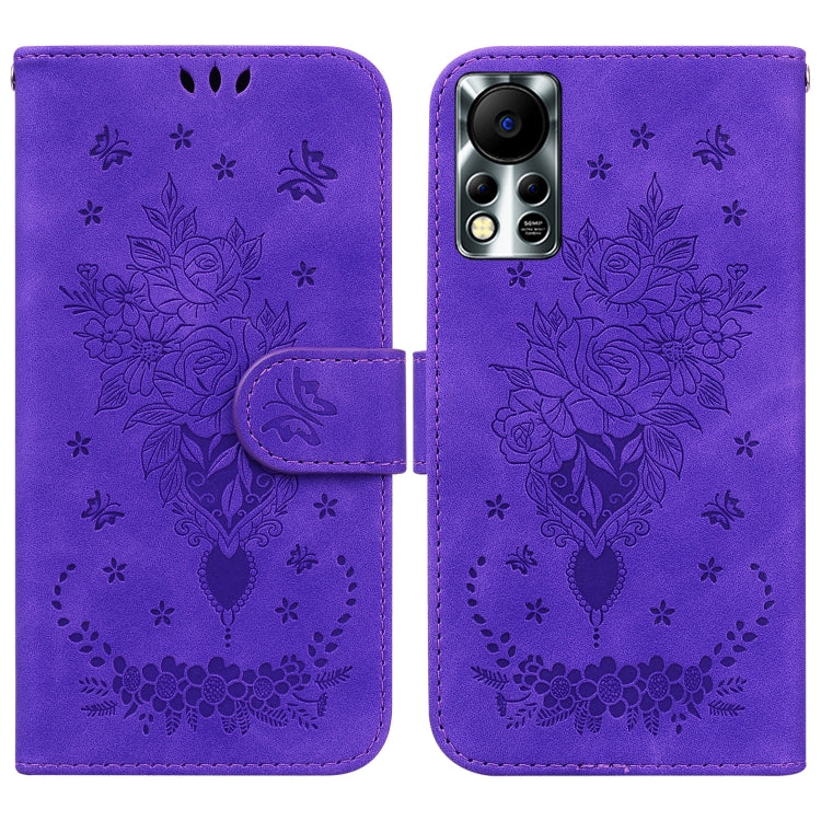 For Infinix Hot 11s NFC X6812B Butterfly Rose Embossed Leather Phone Case