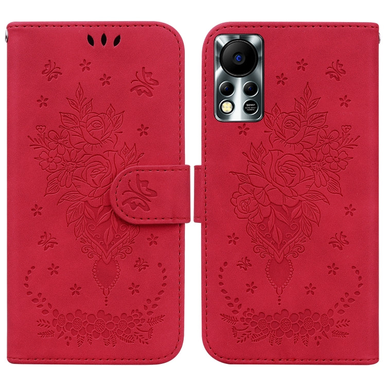 For Infinix Hot 11s NFC X6812B Butterfly Rose Embossed Leather Phone Case