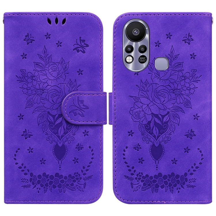 For Infinix Hot 11s X6812 Butterfly Rose Embossed Leather Phone Case