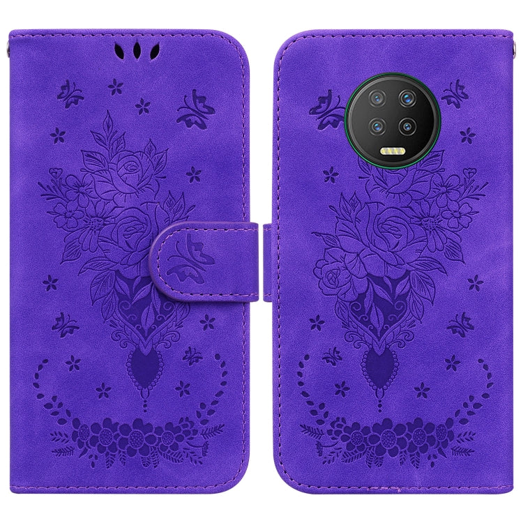 For Infinix Note 7 X690 Butterfly Rose Embossed Leather Phone Case