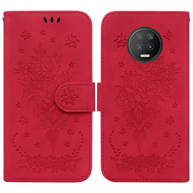 For Infinix Note 7 X690 Butterfly Rose Embossed Leather Phone Case