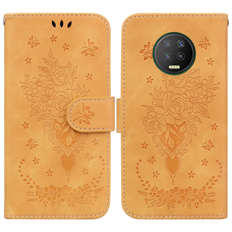 For Infinix Note 7 X690 Butterfly Rose Embossed Leather Phone Case