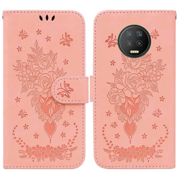 For Infinix Note 7 X690 Butterfly Rose Embossed Leather Phone Case