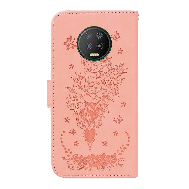 For Infinix Note 7 X690 Butterfly Rose Embossed Leather Phone Case