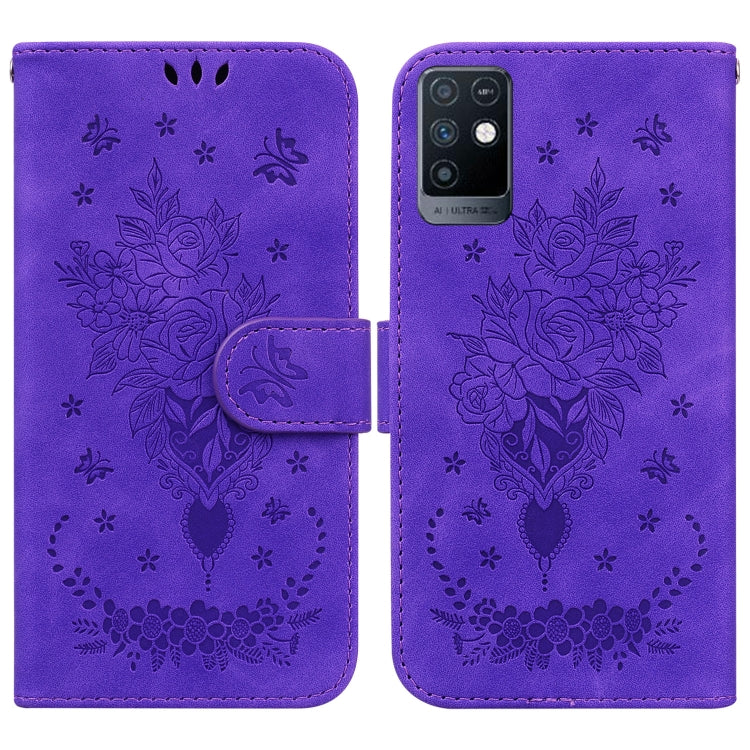 For Infinix Note 10 X693 Butterfly Rose Embossed Leather Phone Case