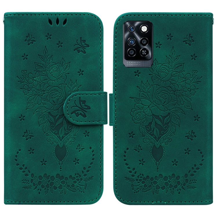For Infinix Note 10 Pro X695 Butterfly Rose Embossed Leather Phone Case