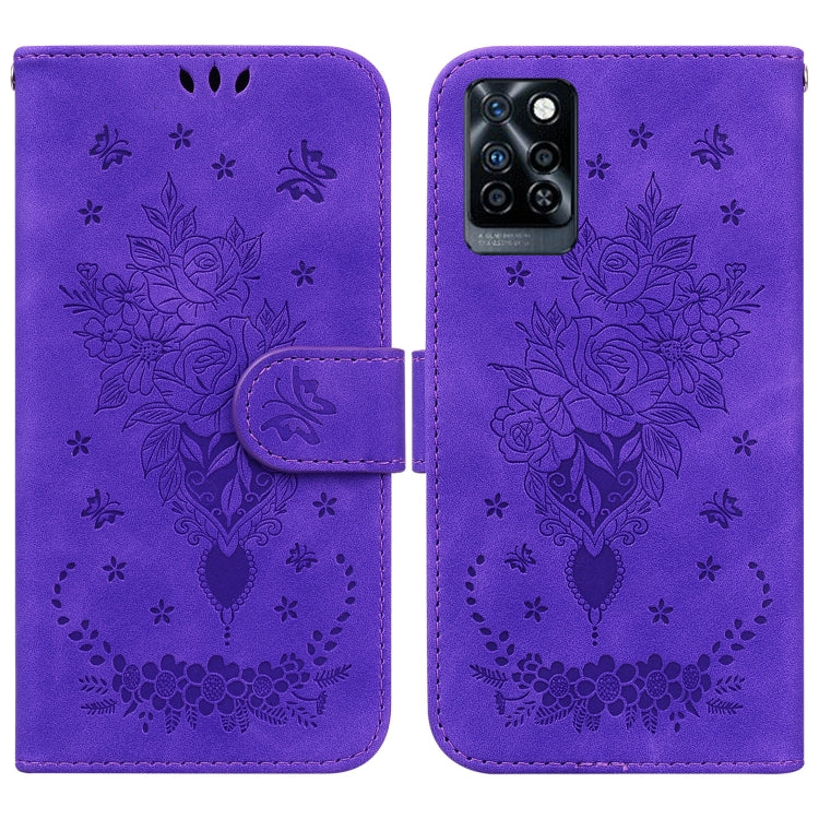 For Infinix Note 10 Pro X695 Butterfly Rose Embossed Leather Phone Case