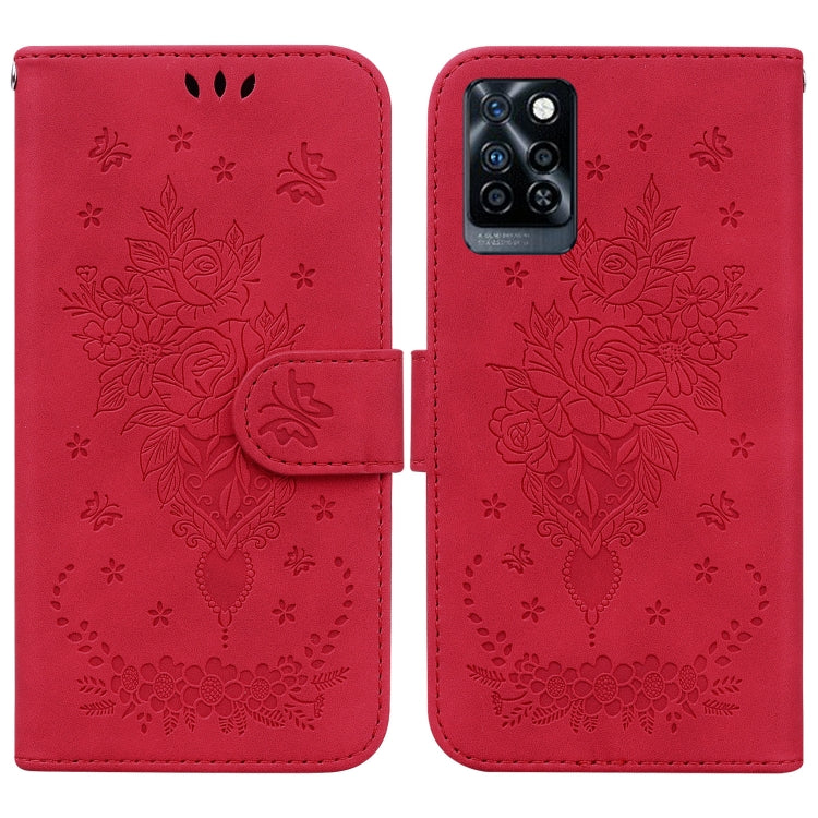For Infinix Note 10 Pro X695 Butterfly Rose Embossed Leather Phone Case