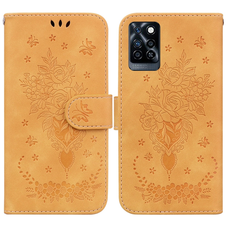 For Infinix Note 10 Pro X695 Butterfly Rose Embossed Leather Phone Case