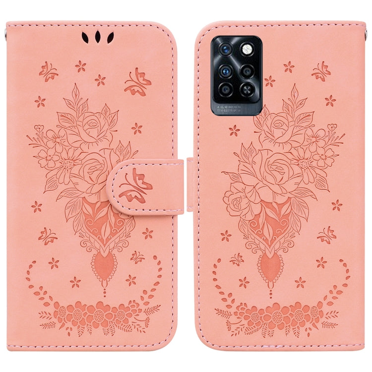 For Infinix Note 10 Pro X695 Butterfly Rose Embossed Leather Phone Case