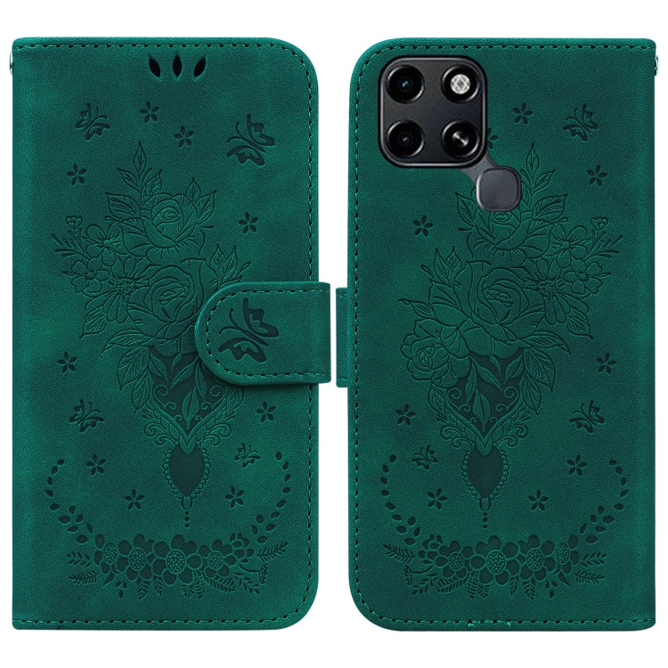 For Infinix Smart 6 Butterfly Rose Embossed Leather Phone Case
