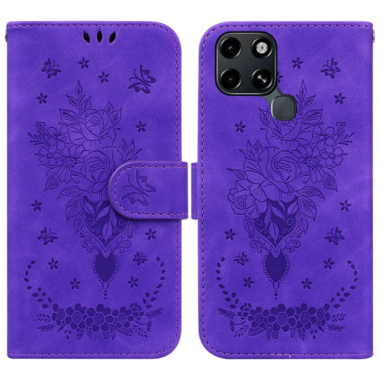 For Infinix Smart 6 Butterfly Rose Embossed Leather Phone Case