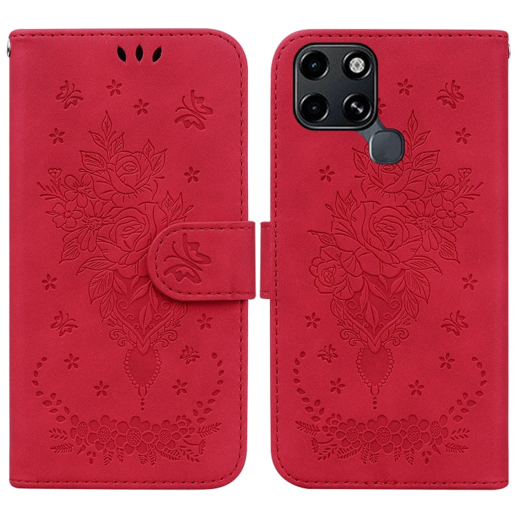 For Infinix Smart 6 Butterfly Rose Embossed Leather Phone Case