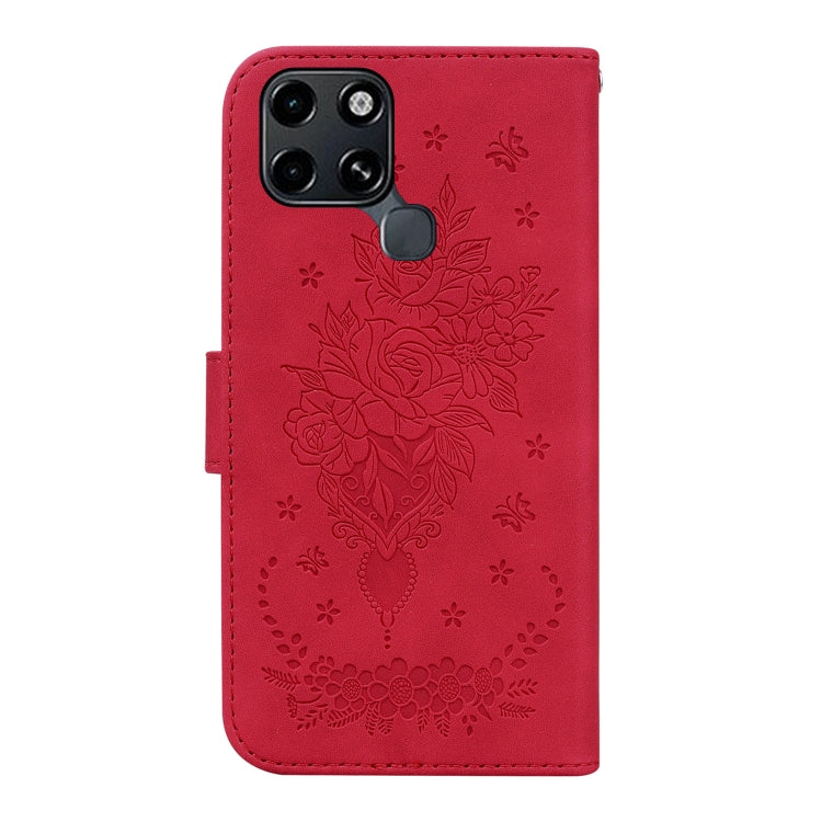 For Infinix Smart 6 Butterfly Rose Embossed Leather Phone Case