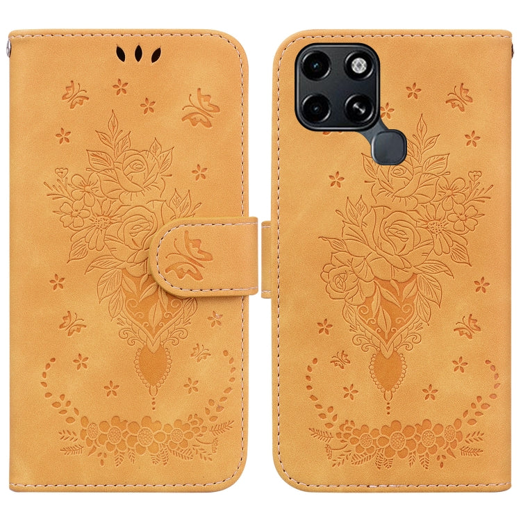For Infinix Smart 6 Butterfly Rose Embossed Leather Phone Case