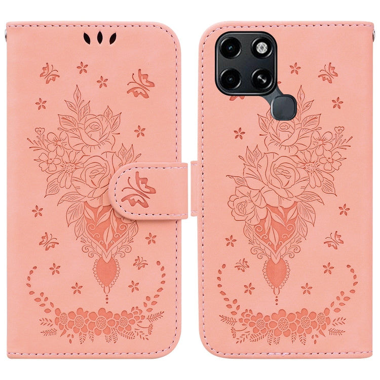 For Infinix Smart 6 Butterfly Rose Embossed Leather Phone Case
