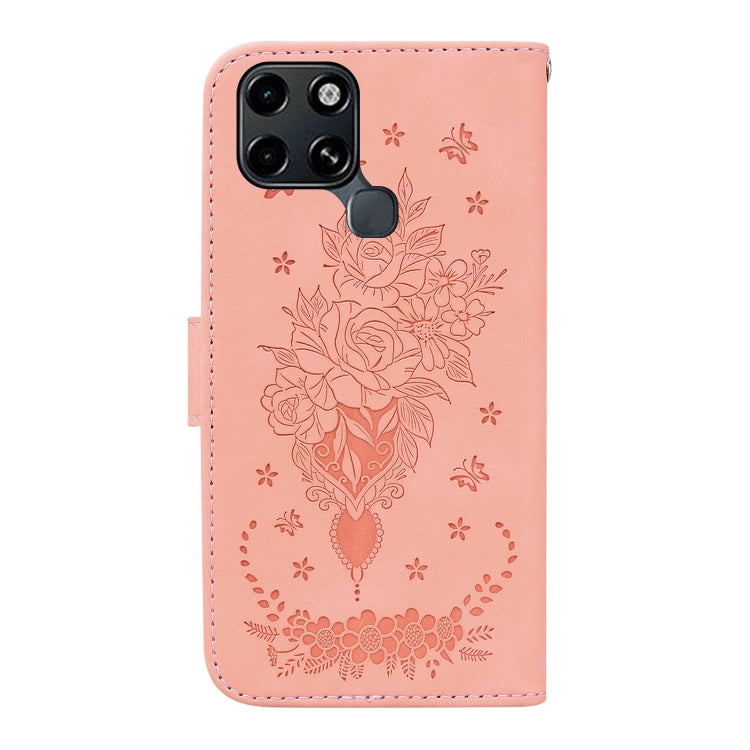 For Infinix Smart 6 Butterfly Rose Embossed Leather Phone Case