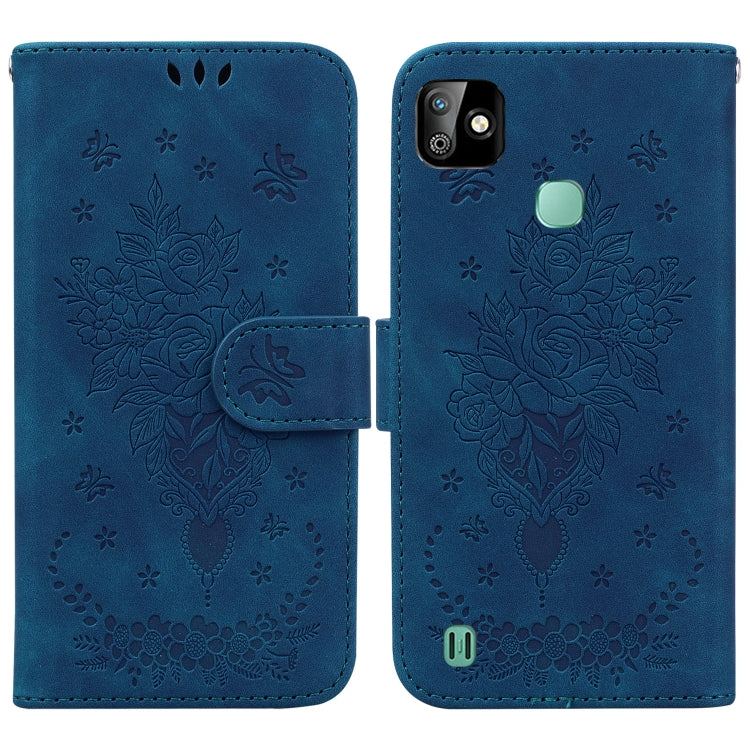 For Infinix Smart HD 2021 X612 Butterfly Rose Embossed Leather Phone Case