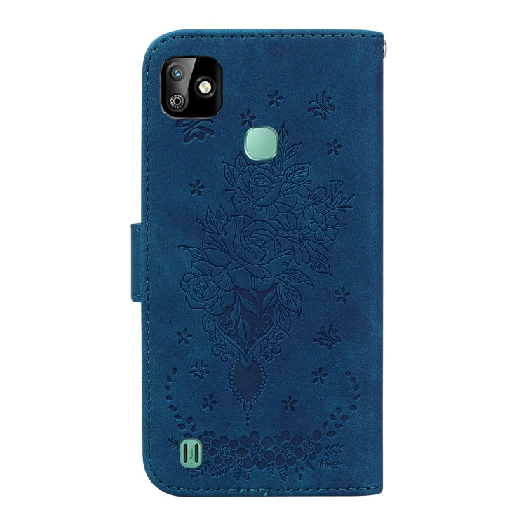 For Infinix Smart HD 2021 X612 Butterfly Rose Embossed Leather Phone Case
