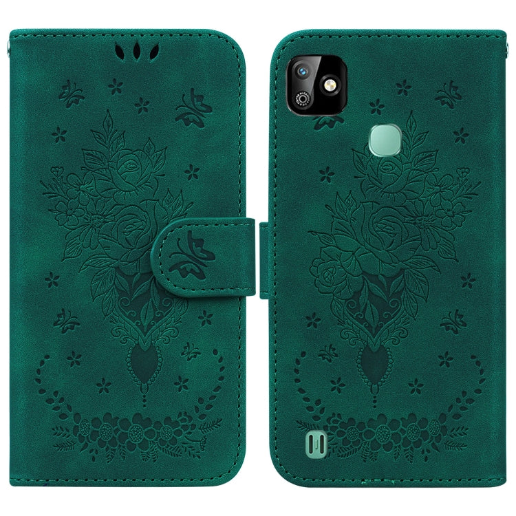 For Infinix Smart HD 2021 X612 Butterfly Rose Embossed Leather Phone Case