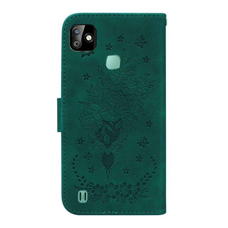 For Infinix Smart HD 2021 X612 Butterfly Rose Embossed Leather Phone Case
