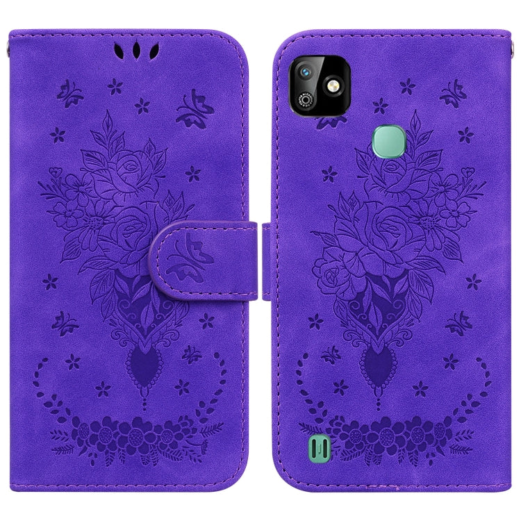 For Infinix Smart HD 2021 X612 Butterfly Rose Embossed Leather Phone Case