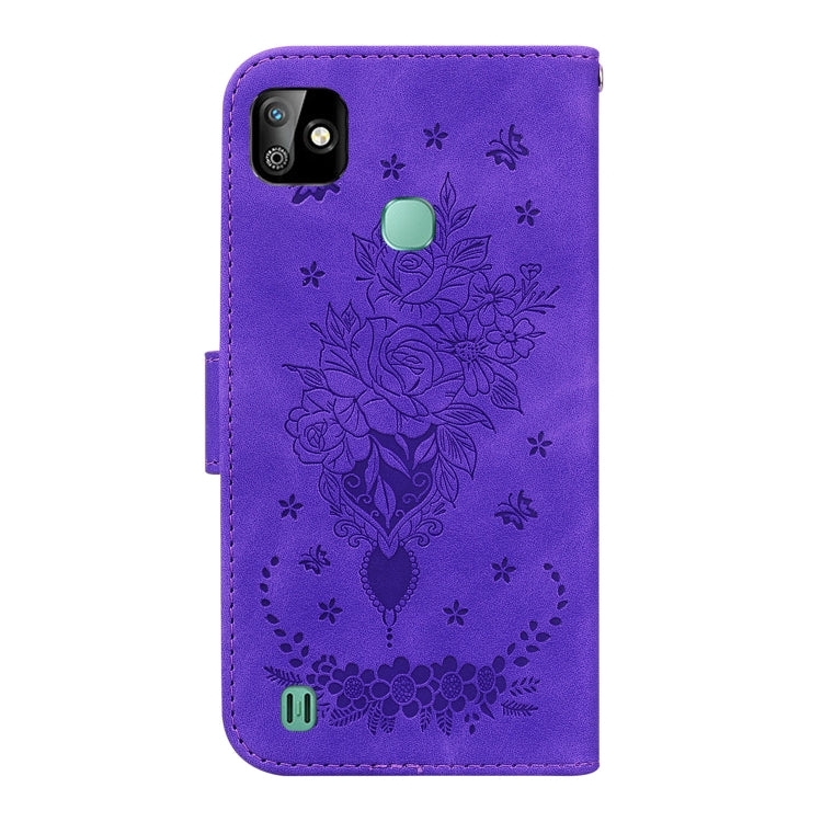 For Infinix Smart HD 2021 X612 Butterfly Rose Embossed Leather Phone Case