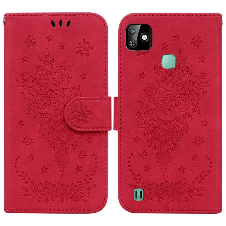 For Infinix Smart HD 2021 X612 Butterfly Rose Embossed Leather Phone Case