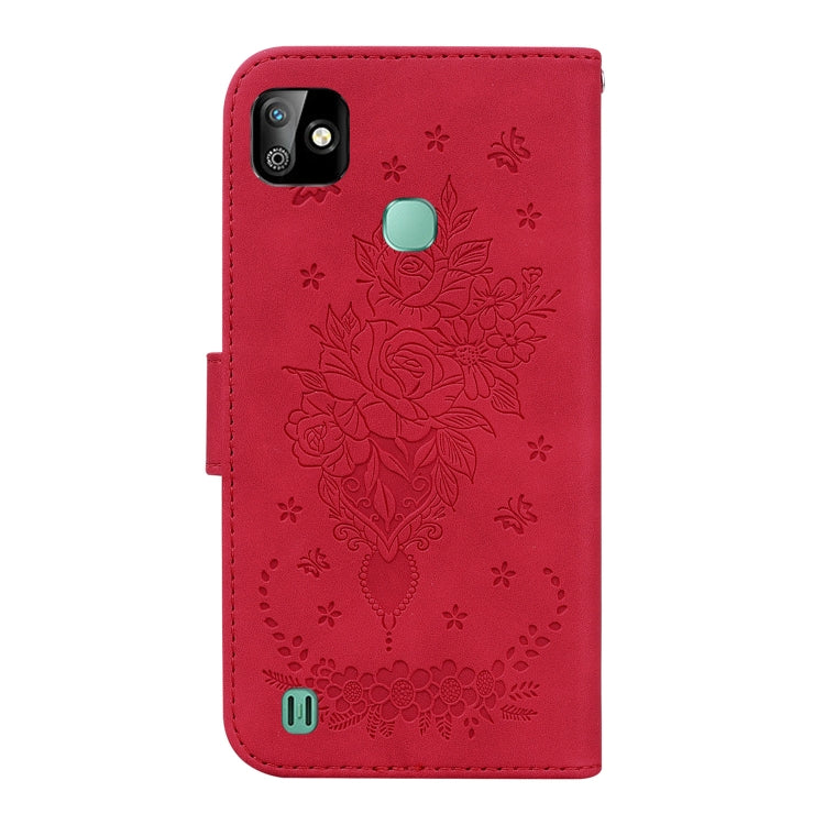 For Infinix Smart HD 2021 X612 Butterfly Rose Embossed Leather Phone Case