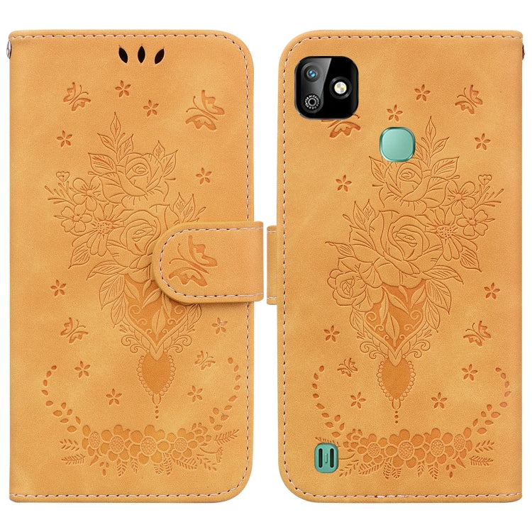 For Infinix Smart HD 2021 X612 Butterfly Rose Embossed Leather Phone Case