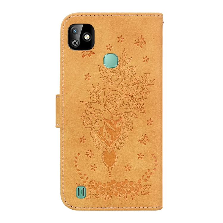 For Infinix Smart HD 2021 X612 Butterfly Rose Embossed Leather Phone Case