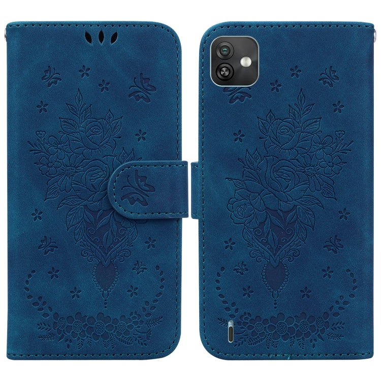 For Wiko Y82 Butterfly Rose Embossed Leather Phone Case