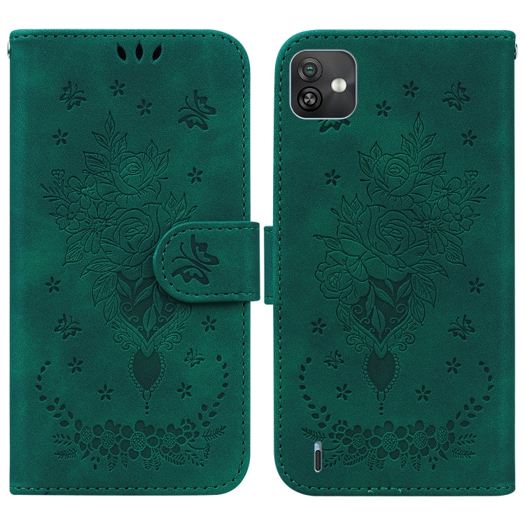 For Wiko Y82 Butterfly Rose Embossed Leather Phone Case
