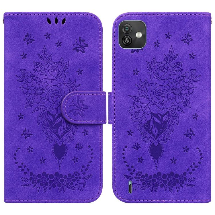For Wiko Y82 Butterfly Rose Embossed Leather Phone Case