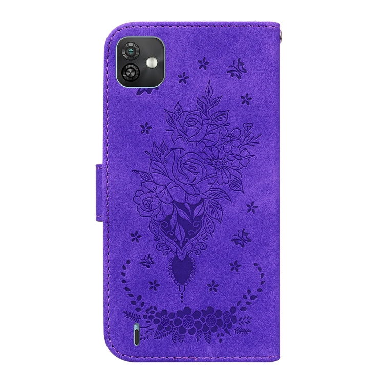 For Wiko Y82 Butterfly Rose Embossed Leather Phone Case