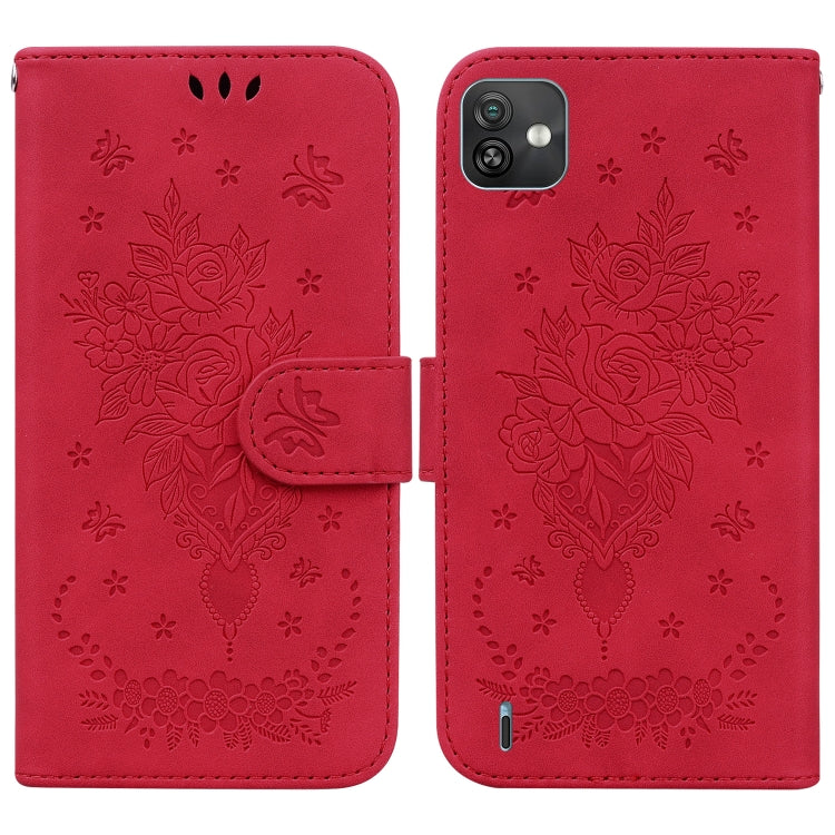 For Wiko Y82 Butterfly Rose Embossed Leather Phone Case