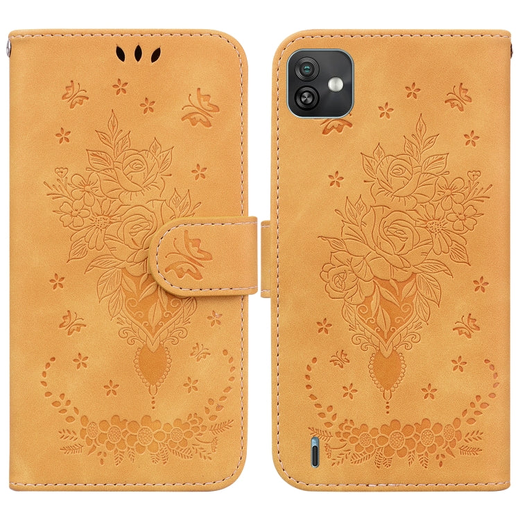 For Wiko Y82 Butterfly Rose Embossed Leather Phone Case