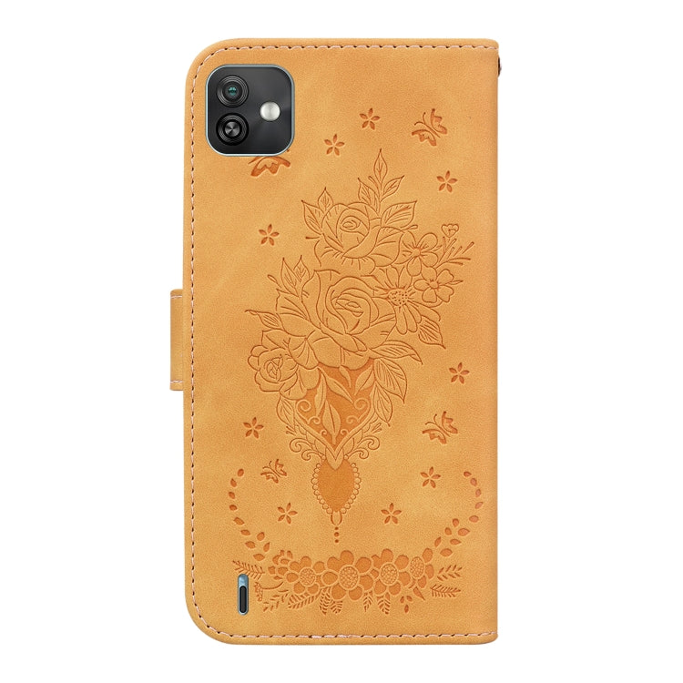 For Wiko Y82 Butterfly Rose Embossed Leather Phone Case
