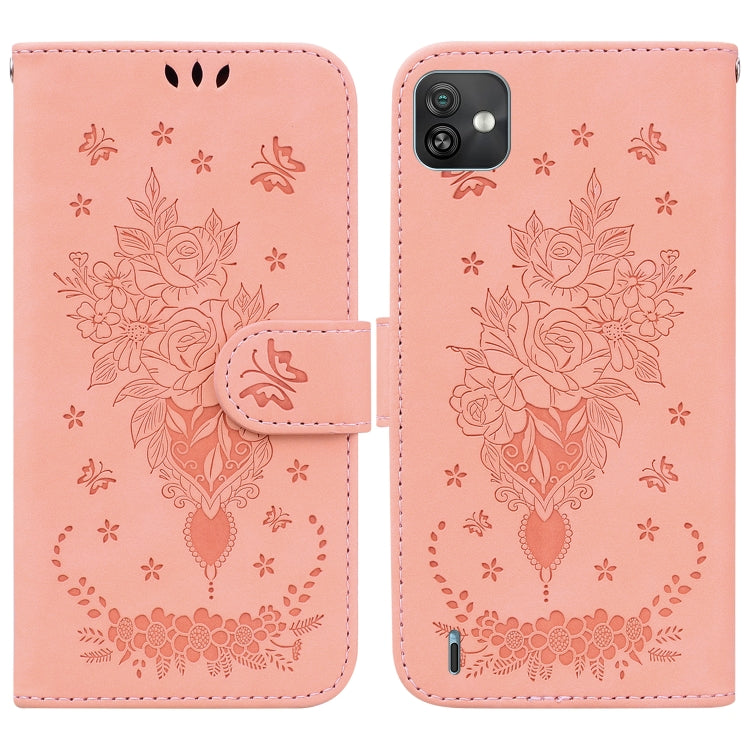 For Wiko Y82 Butterfly Rose Embossed Leather Phone Case