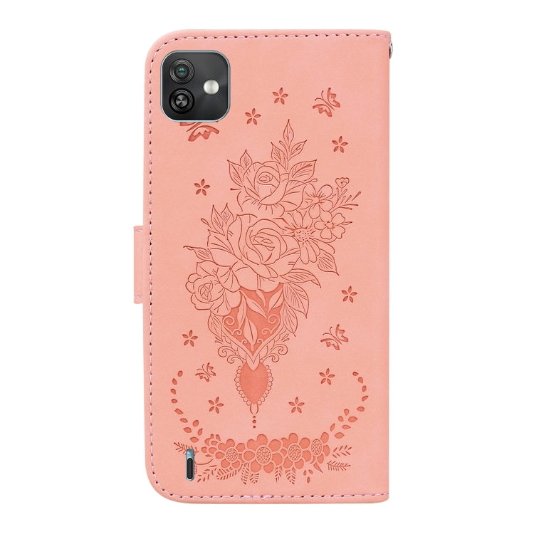 For Wiko Y82 Butterfly Rose Embossed Leather Phone Case