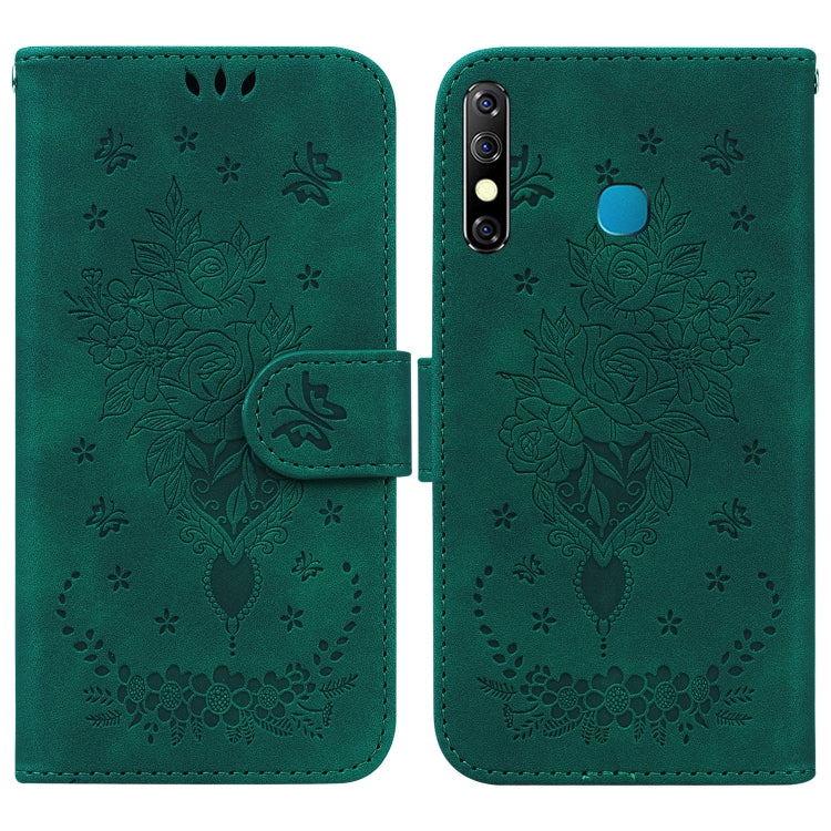For Tecno Camon 12 / Spark 4 Butterfly Rose Embossed Leather Phone Case
