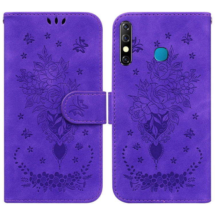 For Tecno Camon 12 / Spark 4 Butterfly Rose Embossed Leather Phone Case