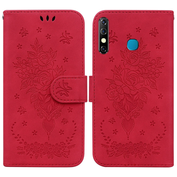 For Tecno Camon 12 / Spark 4 Butterfly Rose Embossed Leather Phone Case