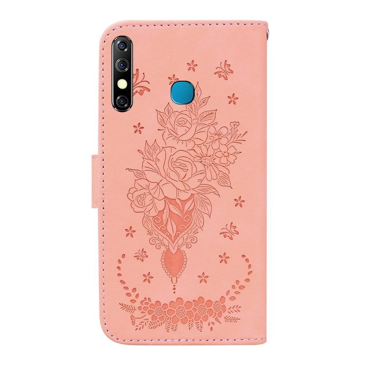 For Tecno Camon 12 / Spark 4 Butterfly Rose Embossed Leather Phone Case
