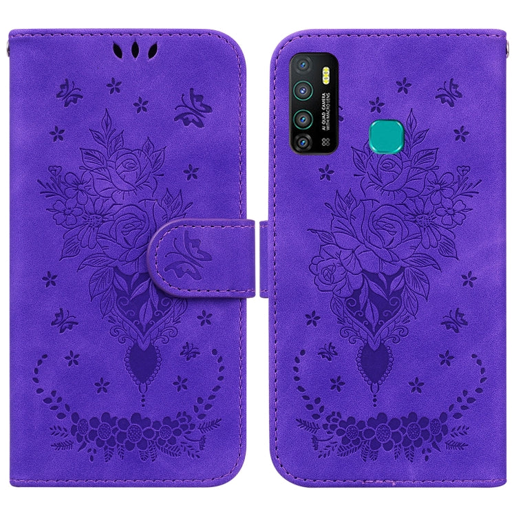 For Tecno Camon 15 Butterfly Rose Embossed Leather Phone Case
