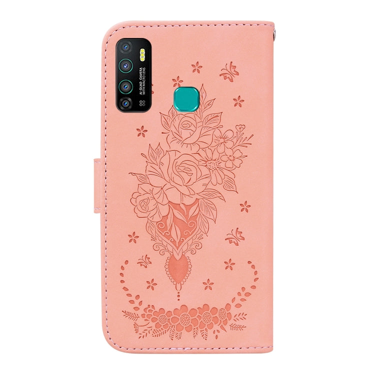 For Tecno Camon 15 Butterfly Rose Embossed Leather Phone Case