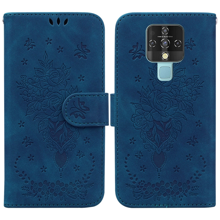 For Tecno Camon 16 Butterfly Rose Embossed Leather Phone Case